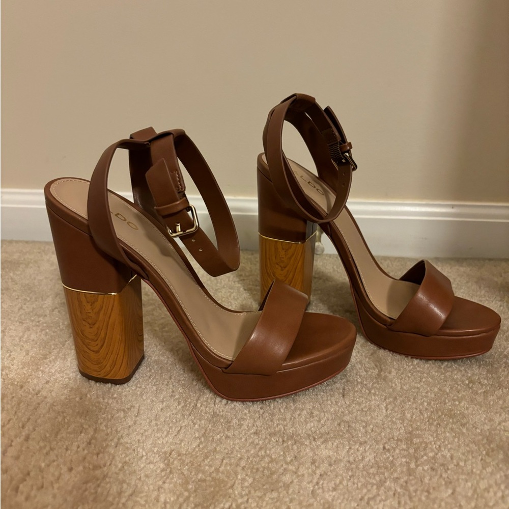 Brown and tan leather ALDO high heels
